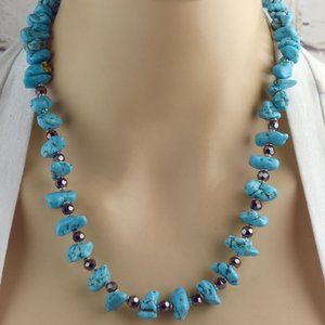 Turquoise Nugget Glass Necklace Earring Set